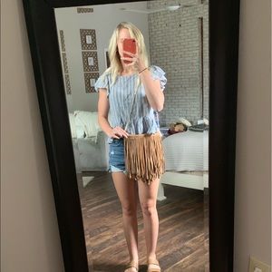 Brown leather tassel cross body